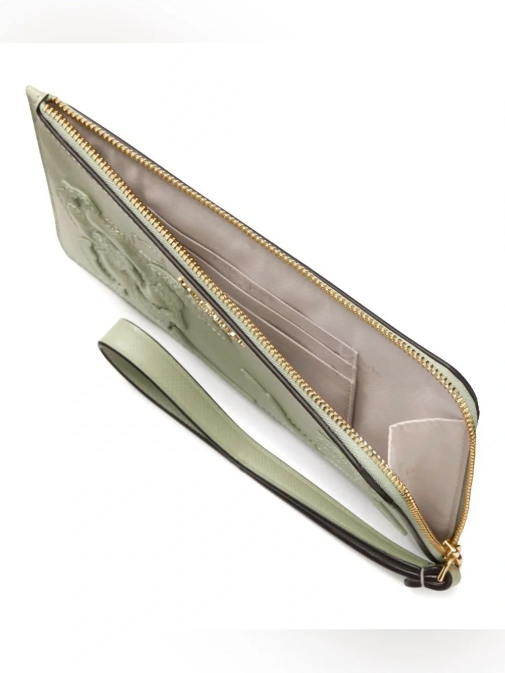 kate spade Kate Spade Lucy Floral Applique L-zip Wristlet Sage/Medium